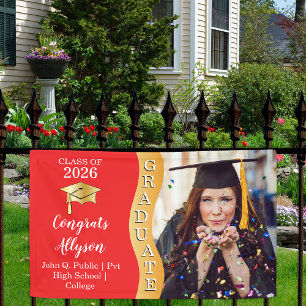 Red Gold Congrats Graduate Wave Photo Banner