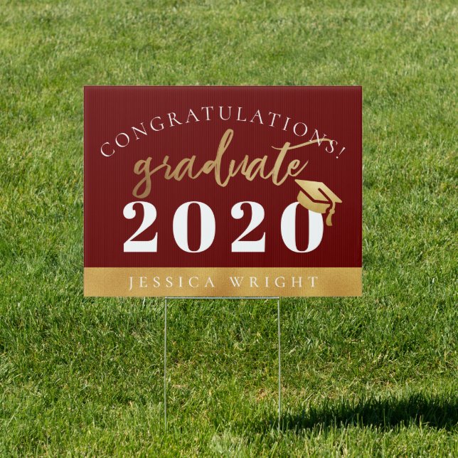 Red Gold Congratulations 2020 Class Graduation Sign (Insitu)
