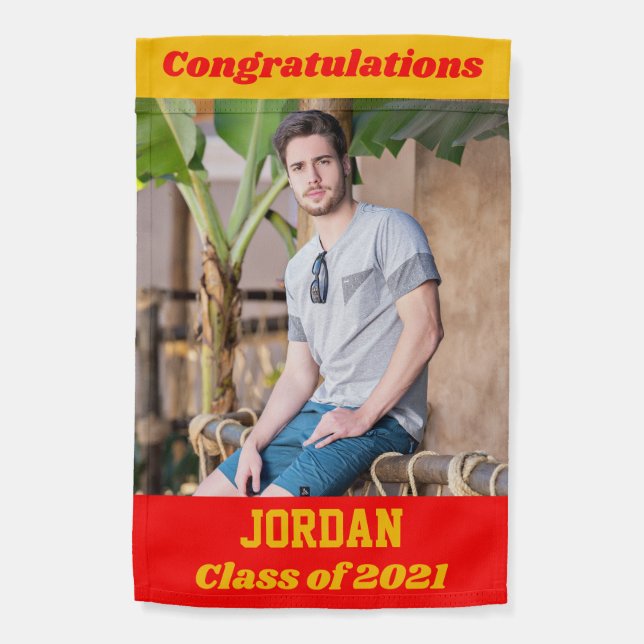 Red Gold Congratulations Graduation Garden Flag (Back)