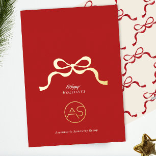 Red & Gold Corporate Logo Business Retro Bow Foil Holiday Card