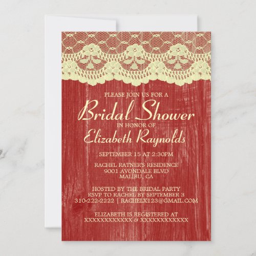 Red &amp; Gold Country Lace Bridal Shower Invitations