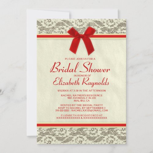 Red &amp; Gold Country Lace Bridal Shower Invitations
