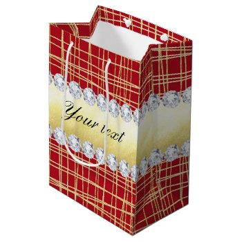 Red Gold Crisscross Lines And Diamonds Medium Gift Bag by glamgoodies at Zazzle