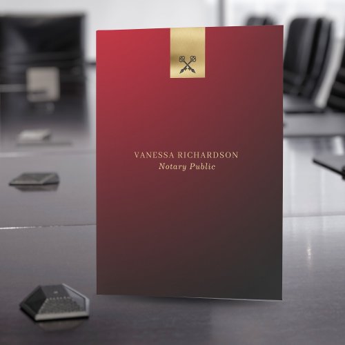 Red  Gold Cross Pen Key Logo Modern Notary  Pocket Folder