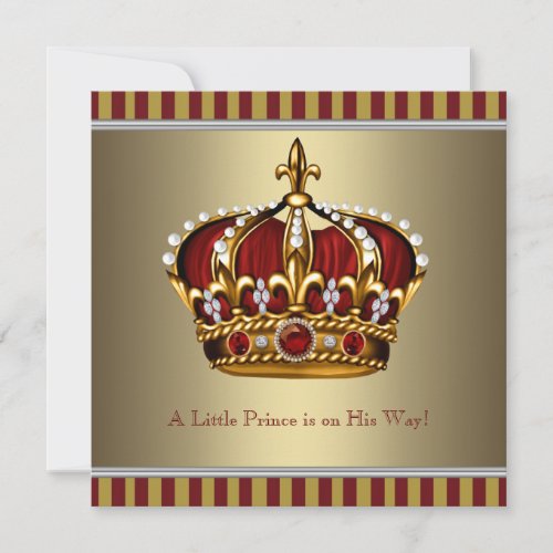 Red Gold Crown Little Prince Boy Baby Shower Invitation