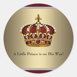 Red  Gold Crown Prince Baby Shower Sticker