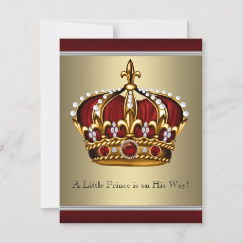 Red Gold Crown Prince Boy Baby Shower Invitation