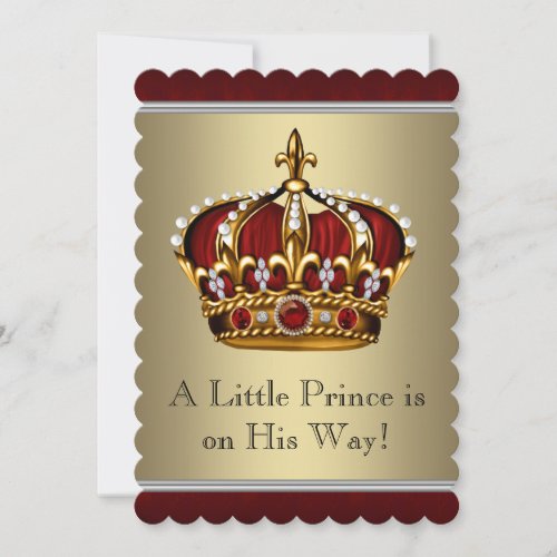 Red Gold Crown Prince Boy Baby Shower Invitation