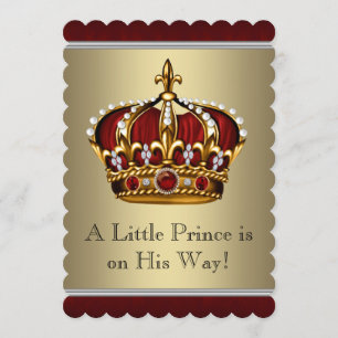 Red Gold Crown Prince Boy Baby Shower Invitation