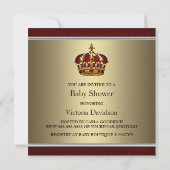 Red Gold Crown Prince Boy Baby Shower Invitation (Back)
