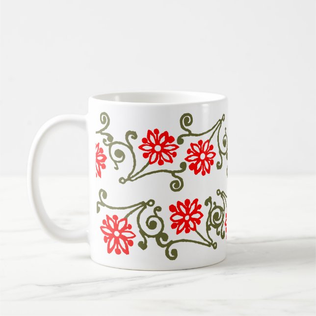Red Gold Daisy and Curls Etching Coffee Mug (Left)