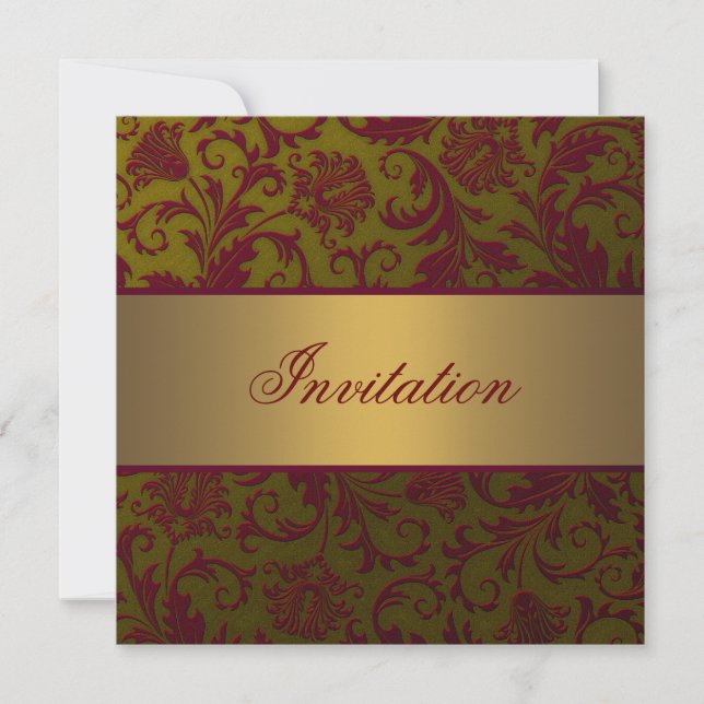 Red Gold Damask All Occasion Invitation Template (Front)