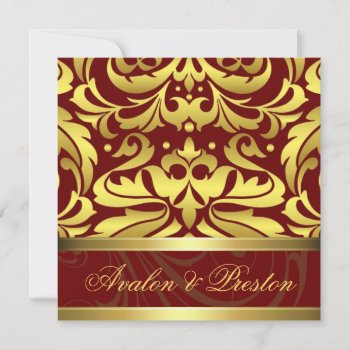 Red & Gold Damask Baroque Wedding Invitation by theedgeweddings at Zazzle