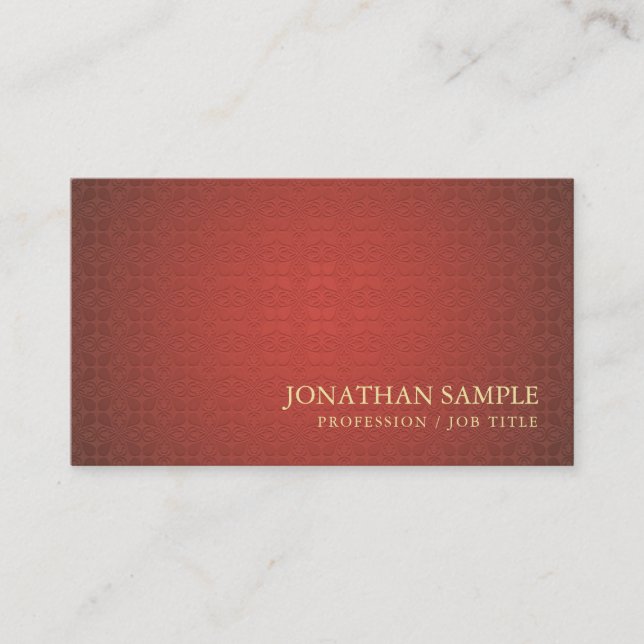 Red Gold Damask Glamorous Plain Luxury Trendy Business Card (Front)