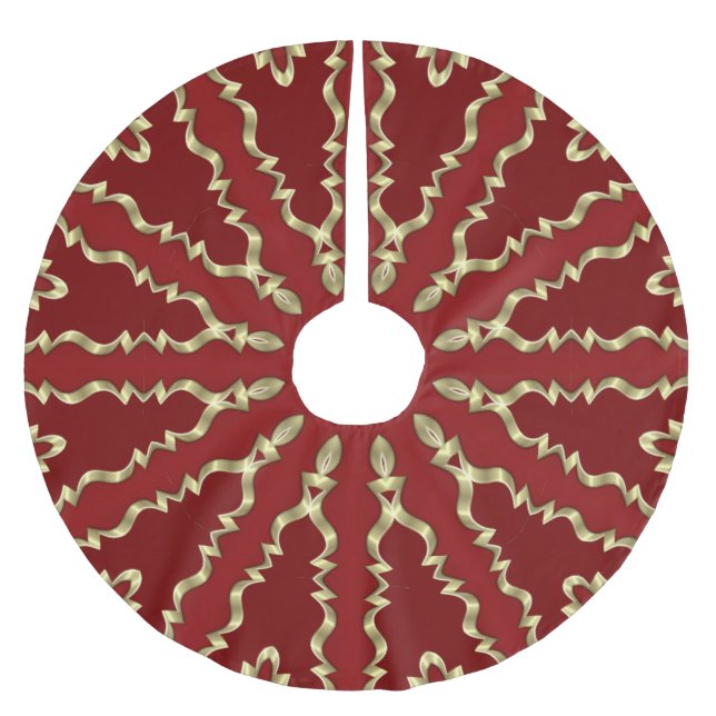 Red Gold Decorative Christmas Holiday Tree Skirt (Front)