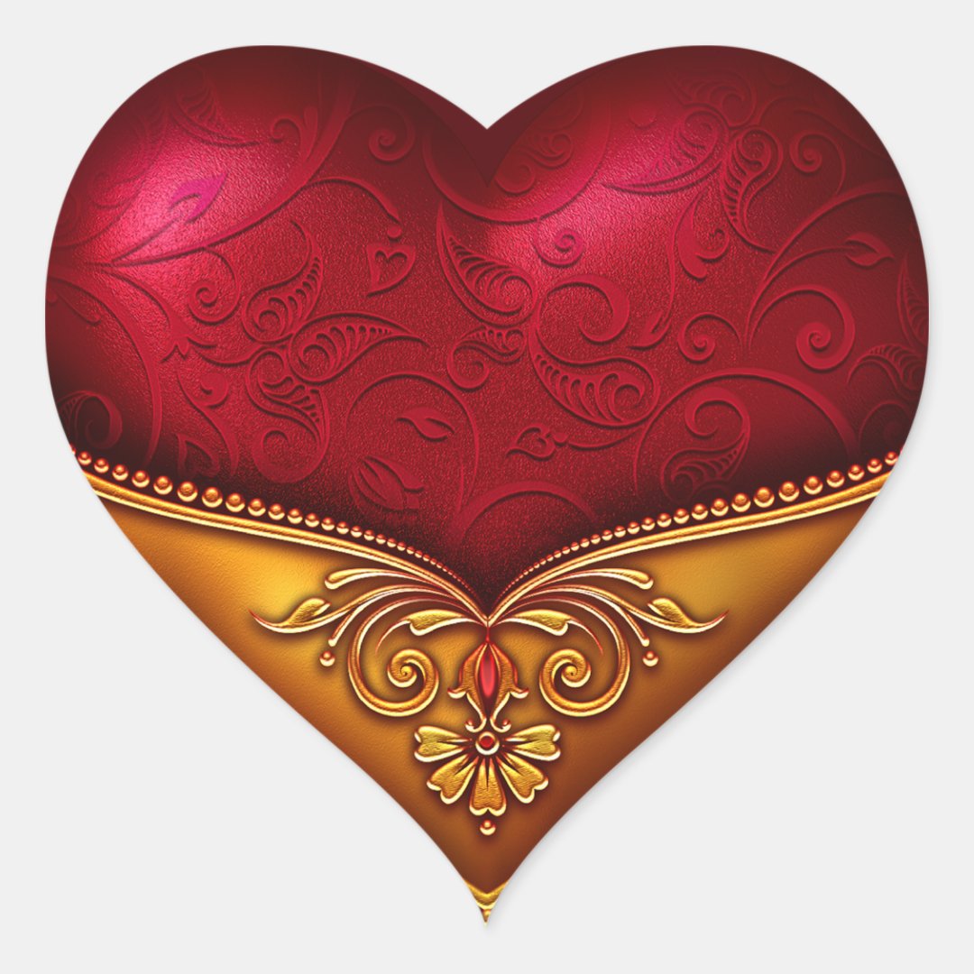 Red & Gold Decorative Heart Sticker | Zazzle