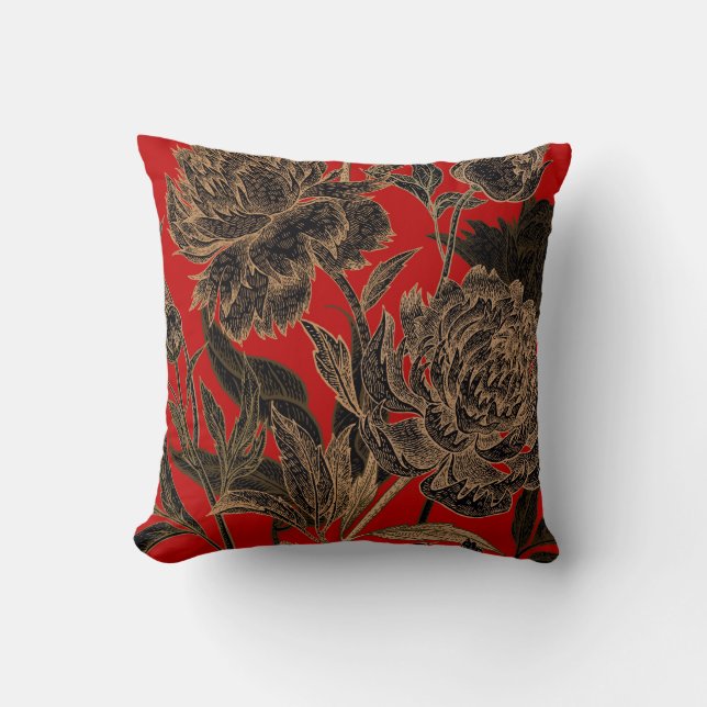 Red/Gold Design Throw Pillow (Front)