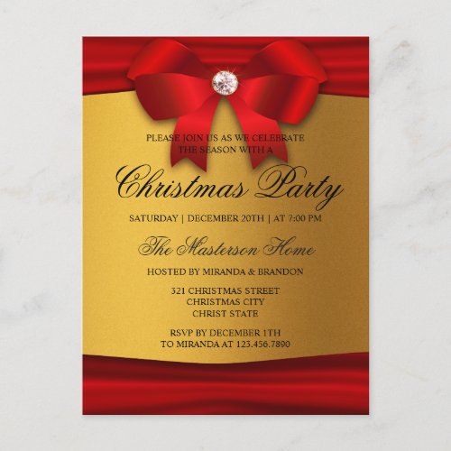 Red Gold  Diamond  Christmas Party Invitation Postcard