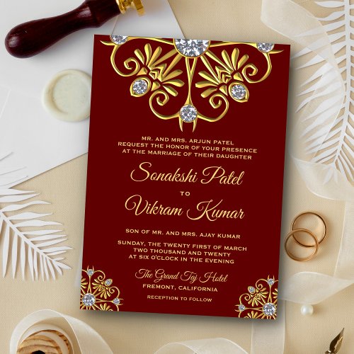 Red Gold Diamond Mandala Indian Wedding Invitation