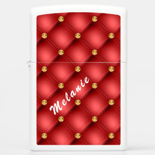 Red Gold Diamond Tuft Custom Name Zippo Lighter