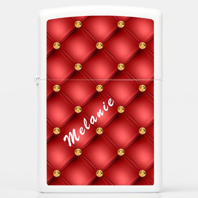 Red Gold Diamond Tuft Custom Name Zippo Lighter (Front)