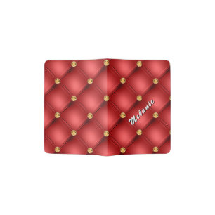 Red Gold Diamond Tuft Passport Holder Custom Name