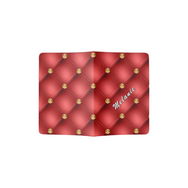 Red Gold Diamond Tuft Passport Holder Custom Name (Opened)