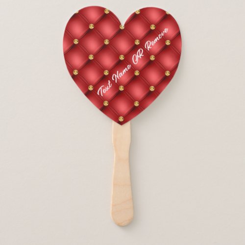 Red Gold Diamond Tufted Custom Text Hand Fan