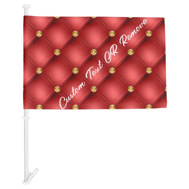 Red Gold Diamond Tufted Custom Text Name Car Flag (Front)