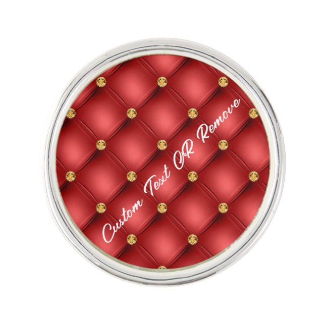 Red Gold Diamond Tufted Custom Text Name Lapel Pin (Front)