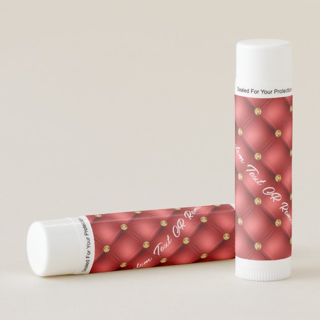 Red Gold Diamond Tufted Custom Text Name Lip Balm (Front)