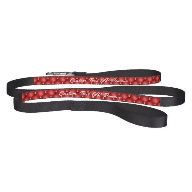 Red Gold Diamond Tufted Custom Text Name Pet Leash (Full)