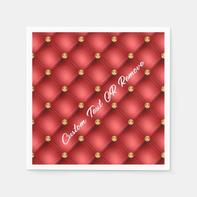 Red Gold Diamond Tufted Custom Text Napkins (Front)