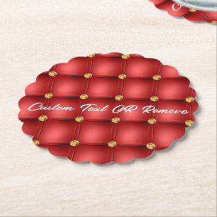Red Gold Diamond Tufted Custom Text Paper Coaster
