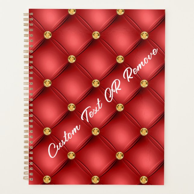 Red Gold Diamond Tufted Custom Text Planner (Front)