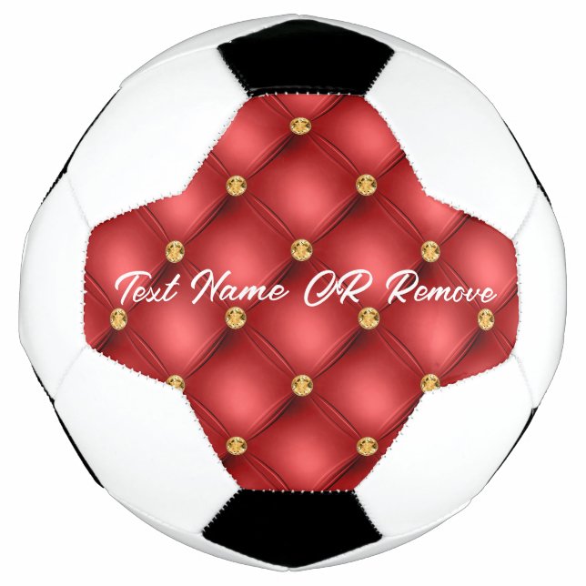 Red Gold Diamond Tufted Custom Text Soccer Ball (Front)