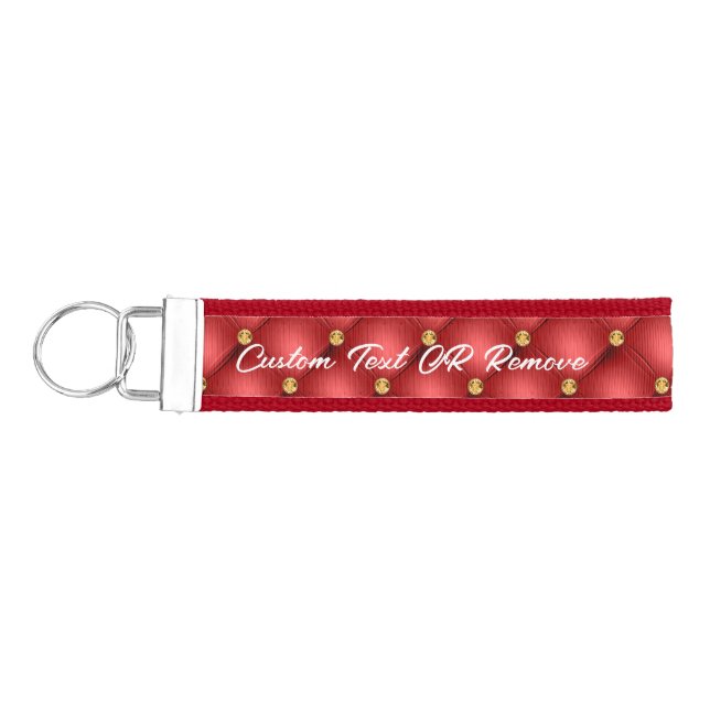 Red Gold Diamond Tufted Custom Text Wrist Keychain (Keys on Left)