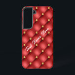 Red Gold Diamond Tufted Custom Text Your Name Samsung Galaxy S22 Case<br><div class="desc">Samsung Galaxy Cases or iPhone Cases with Golden Diamond Tufted Leather Custom Text Name Red Gold Personalized Gift - Choose / Add Your Favorite Text - Name OR Remove text - Make Your Special Gift - Resize and move or remove and add text / elements with Customization tool. Choose your...</div>