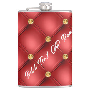 Red Gold Diamond Tufted Flask with Custom Text