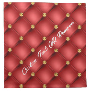 Red Gold Diamond Tufted Napkins with Custom Text