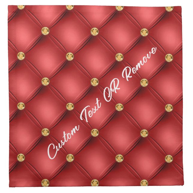 Red Gold Diamond Tufted Napkins with Custom Text (Front)