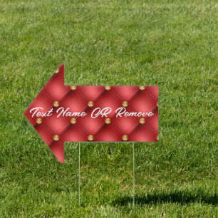 Red Gold Diamond Tufted Outdoor Sign Custom Text