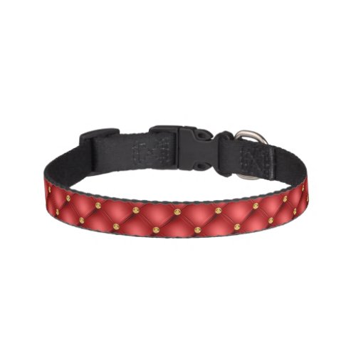 Red Gold Diamond Tufted Pet Collar