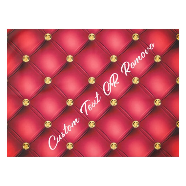 Red Gold Diamond Tufted Tablecloth and Custom Text (Front (Horizontal))