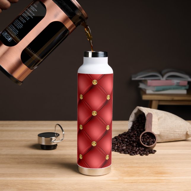 Red Gold Diamond Tufted Water Bottle (Coffee)
