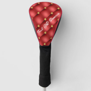 Red Gold Diamond Tufted Your Text Golf Head Cover