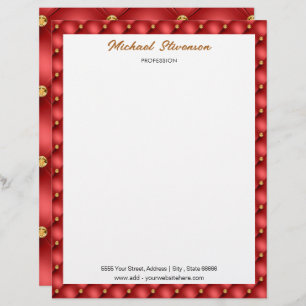 Red Gold Diamonds Framed Letterhead Personalized