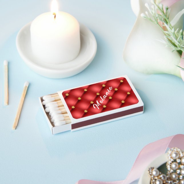 Red Gold Diamonds Matchboxes with Custom Name (Insitu)