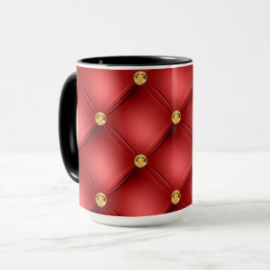 Red Gold Diamonds Tufted Coffee Mug