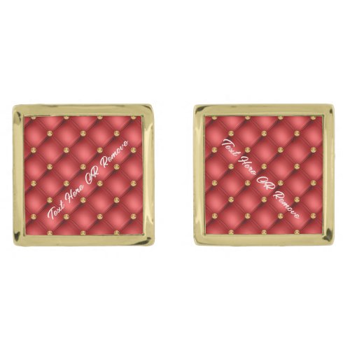 Red Gold Diamonds Tufted Custom Text Cufflinks